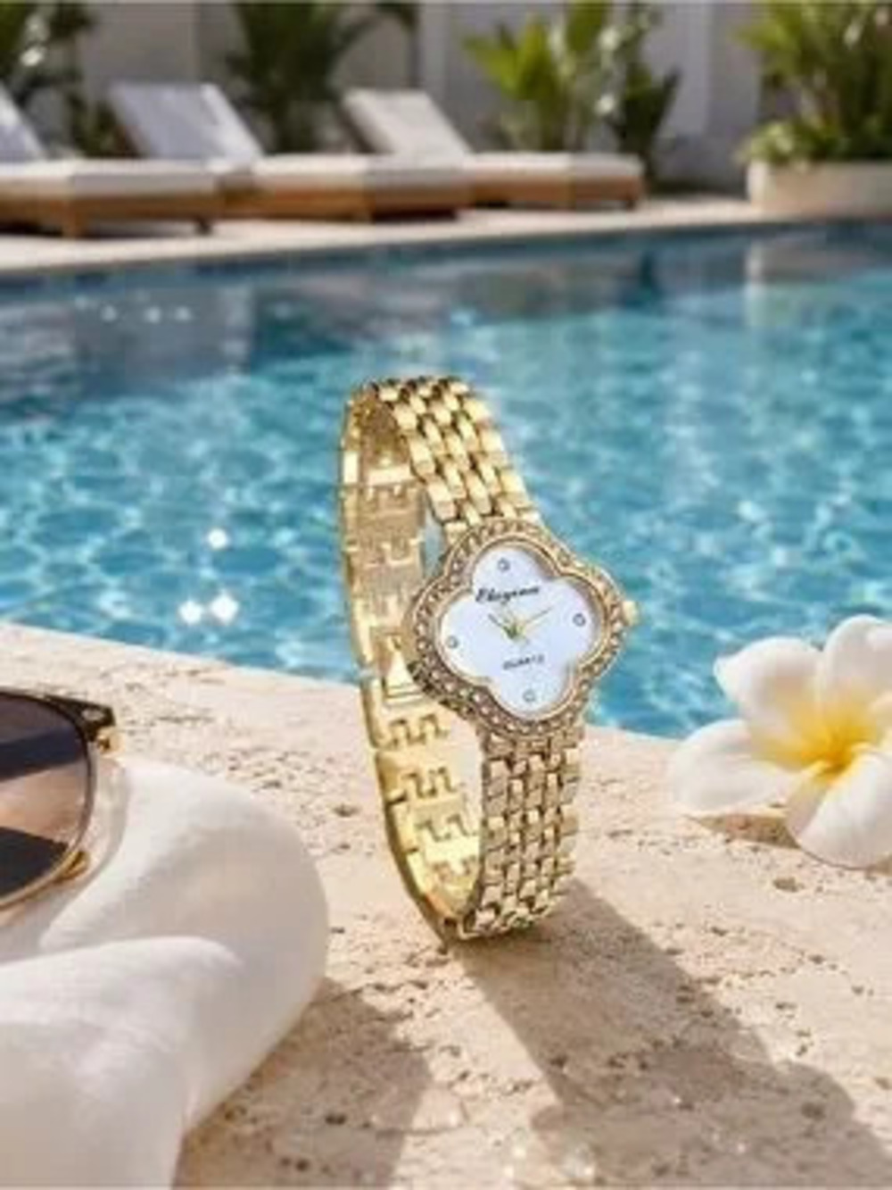Anthropologie Gold Crystal-Trim Bracelet Watch with White Dial